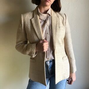 [vintage] raw silk large tweed ecru cream blazer